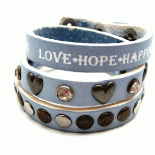 Leren wikkel armband - Licht blauw